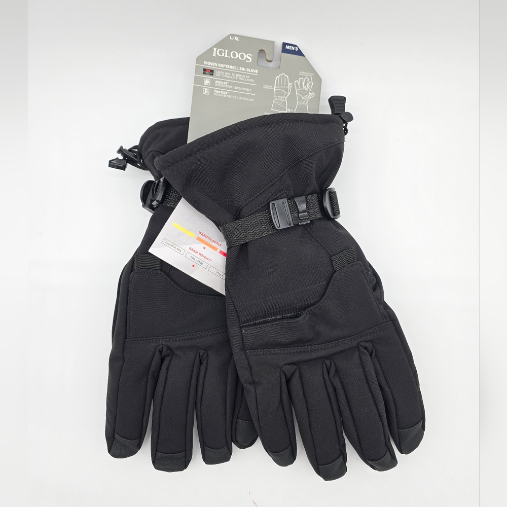 NWT Igloos Men's Woven Softshell Ski Gloves Black 3M Thinsulate Insulation...